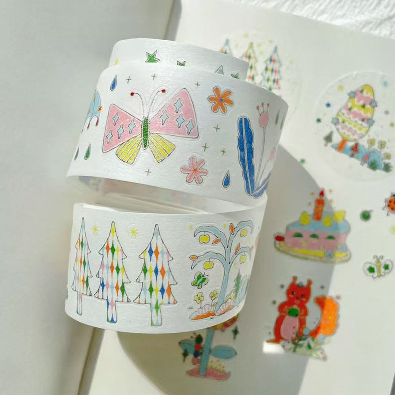 ゆるかわ手描き風 和紙テープステッカー