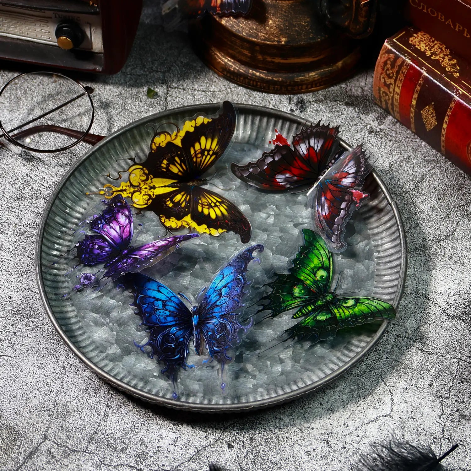 Autocollants papillon vintage gothiques sombres pour animaux de compagnie – 4 styles d'autocollants pour journal intime