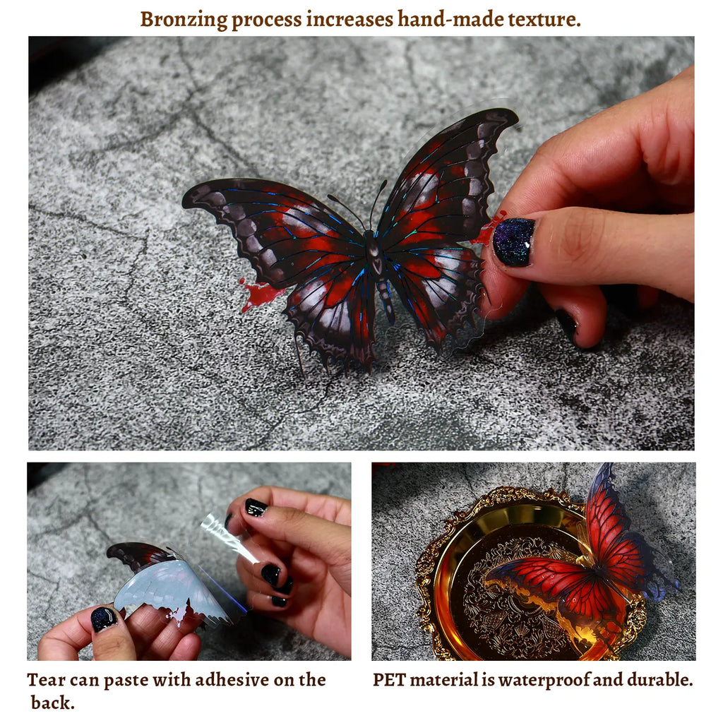 Autocollants papillon vintage gothiques sombres pour animaux de compagnie – 4 styles d'autocollants pour journal intime