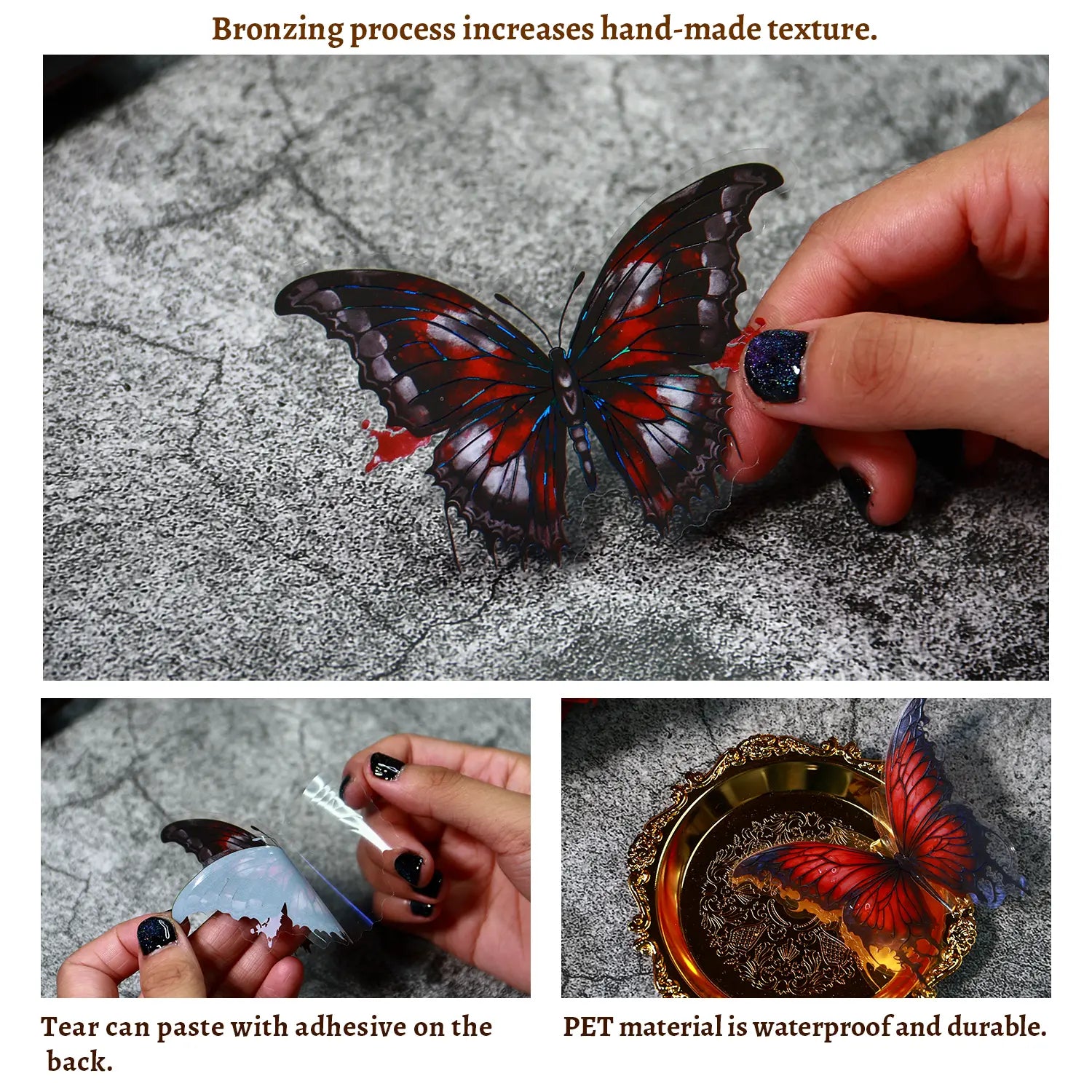 Autocollants papillon vintage gothiques sombres pour animaux de compagnie – 4 styles d'autocollants pour journal intime