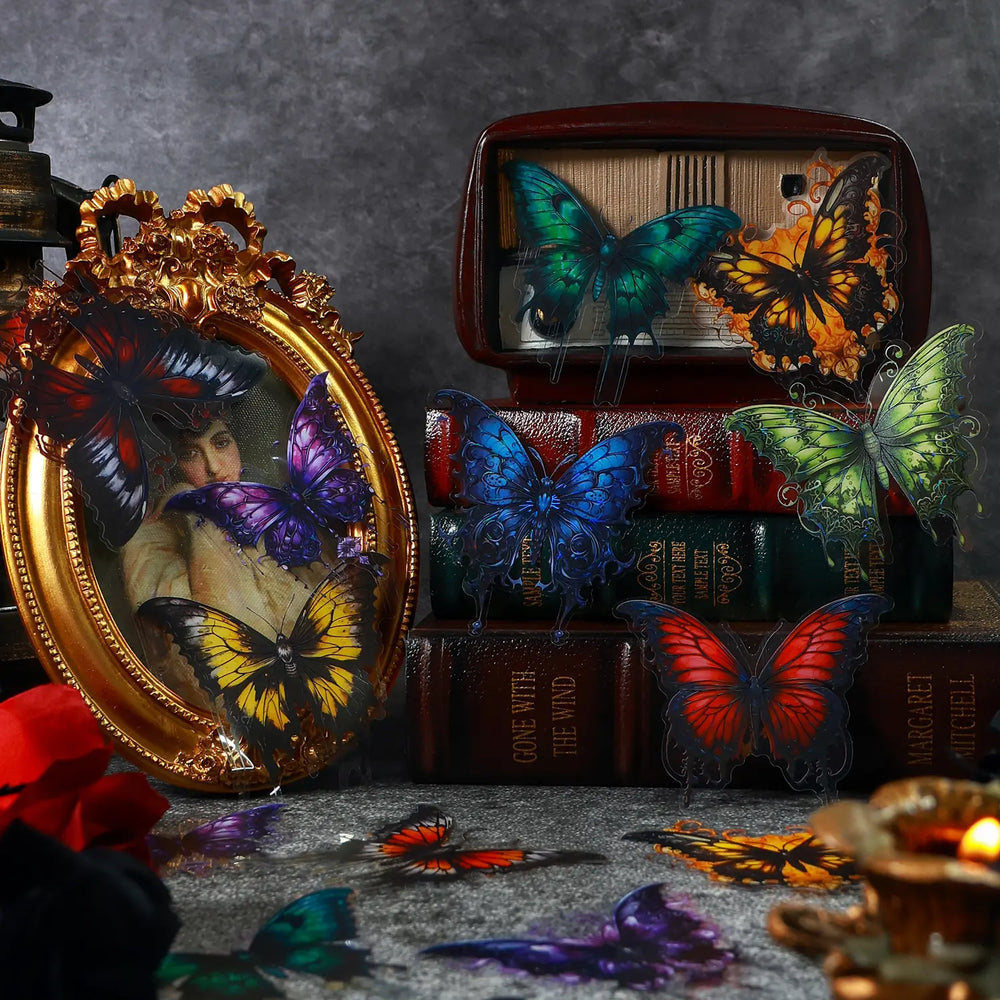 Dark Gothic Vintage Butterfly PET Sticker – 4 Styles Stickers for Journaling