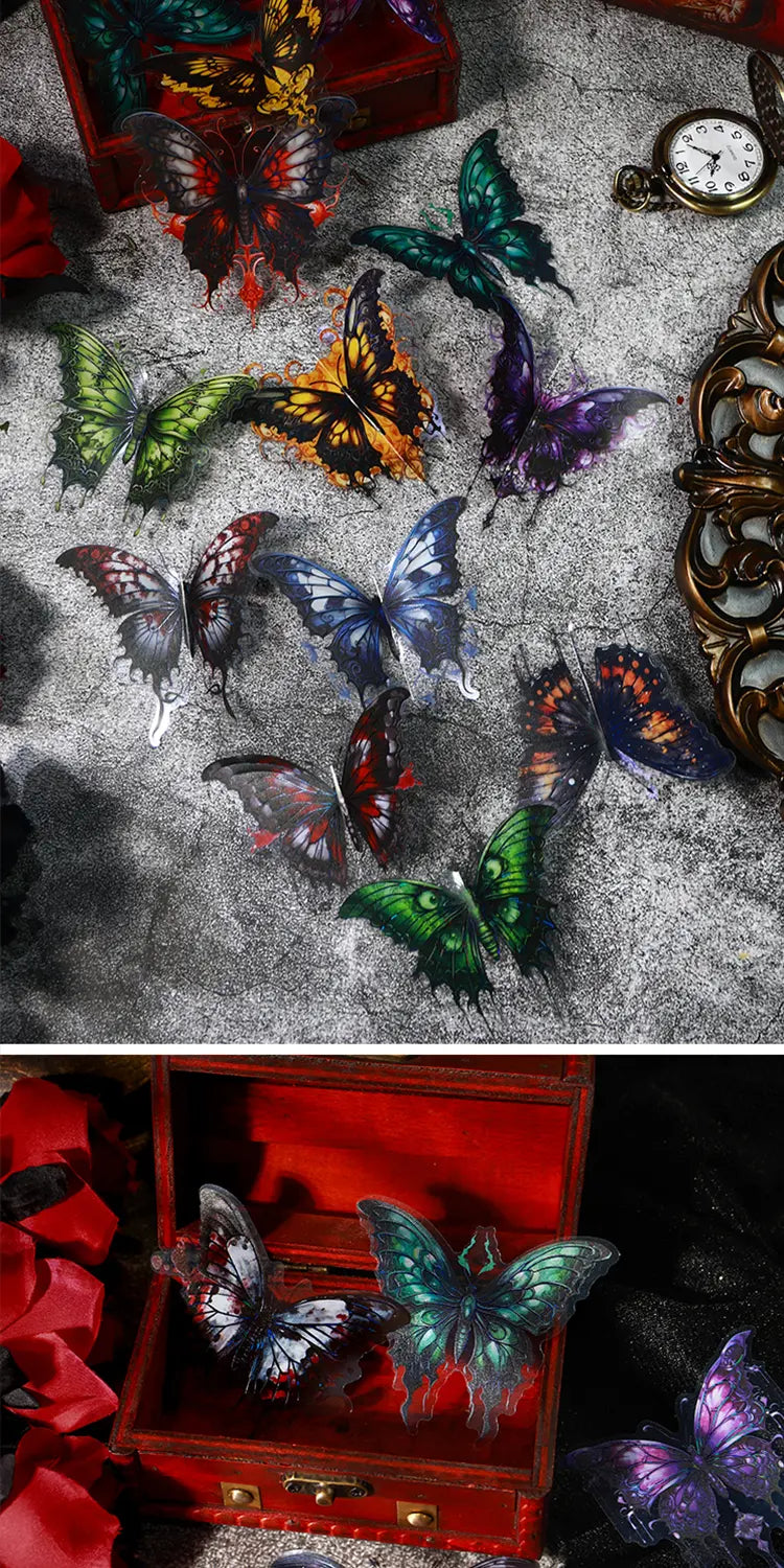 Dark Gothic Vintage Butterfly PET Stickers – 4 Styles Stickers for Journaling