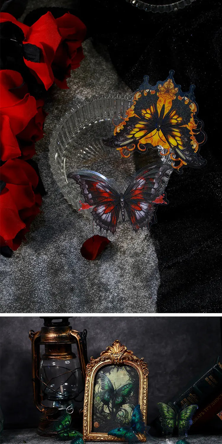 Dark Gothic Vintage Butterfly PET Stickers – 4 Styles Stickers for Journaling