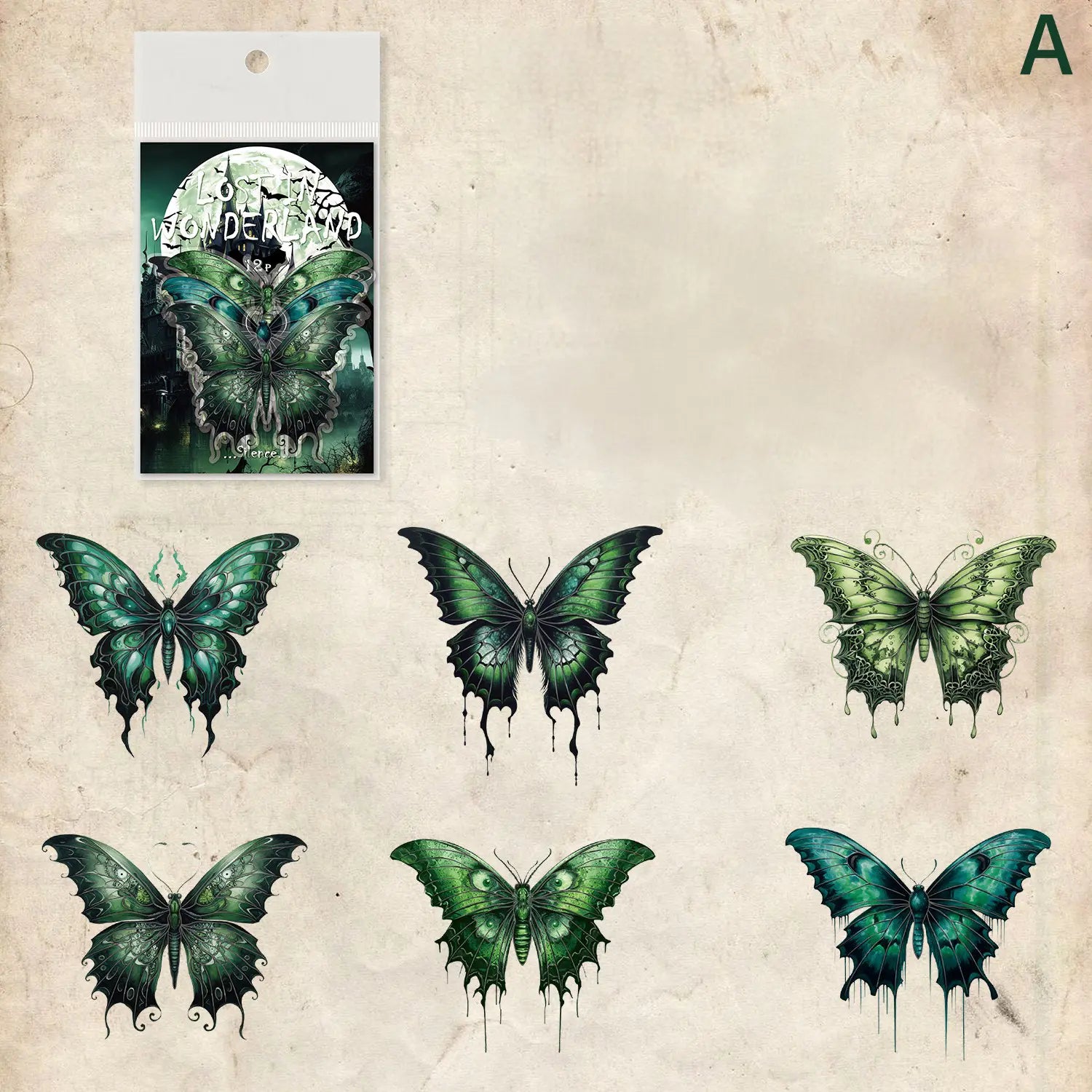 Autocollants papillon vintage gothiques sombres pour animaux de compagnie – 4 styles d'autocollants pour journal intime