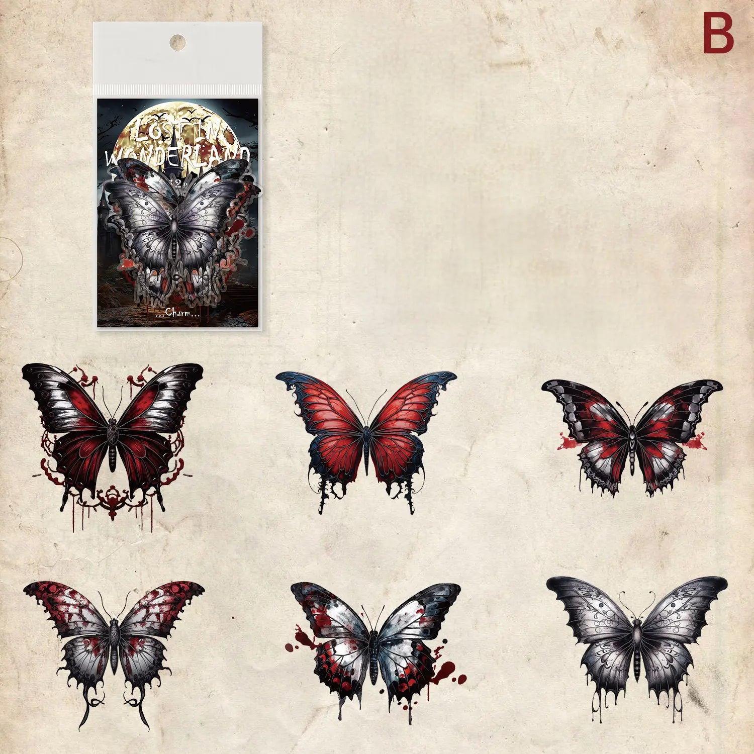 Autocollants papillon vintage gothiques sombres pour animaux de compagnie – 4 styles d'autocollants pour journal intime