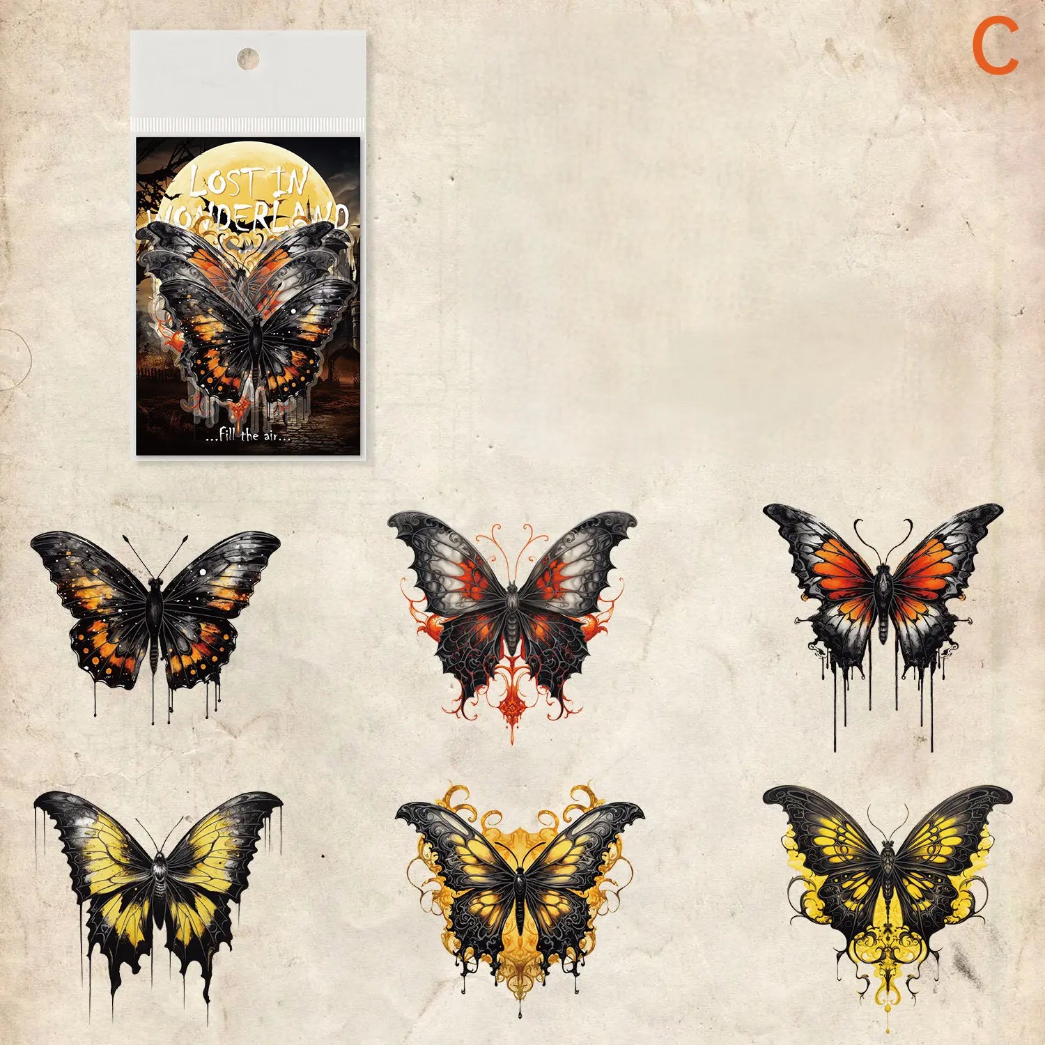 Autocollants papillon vintage gothiques sombres pour animaux de compagnie – 4 styles d'autocollants pour journal intime