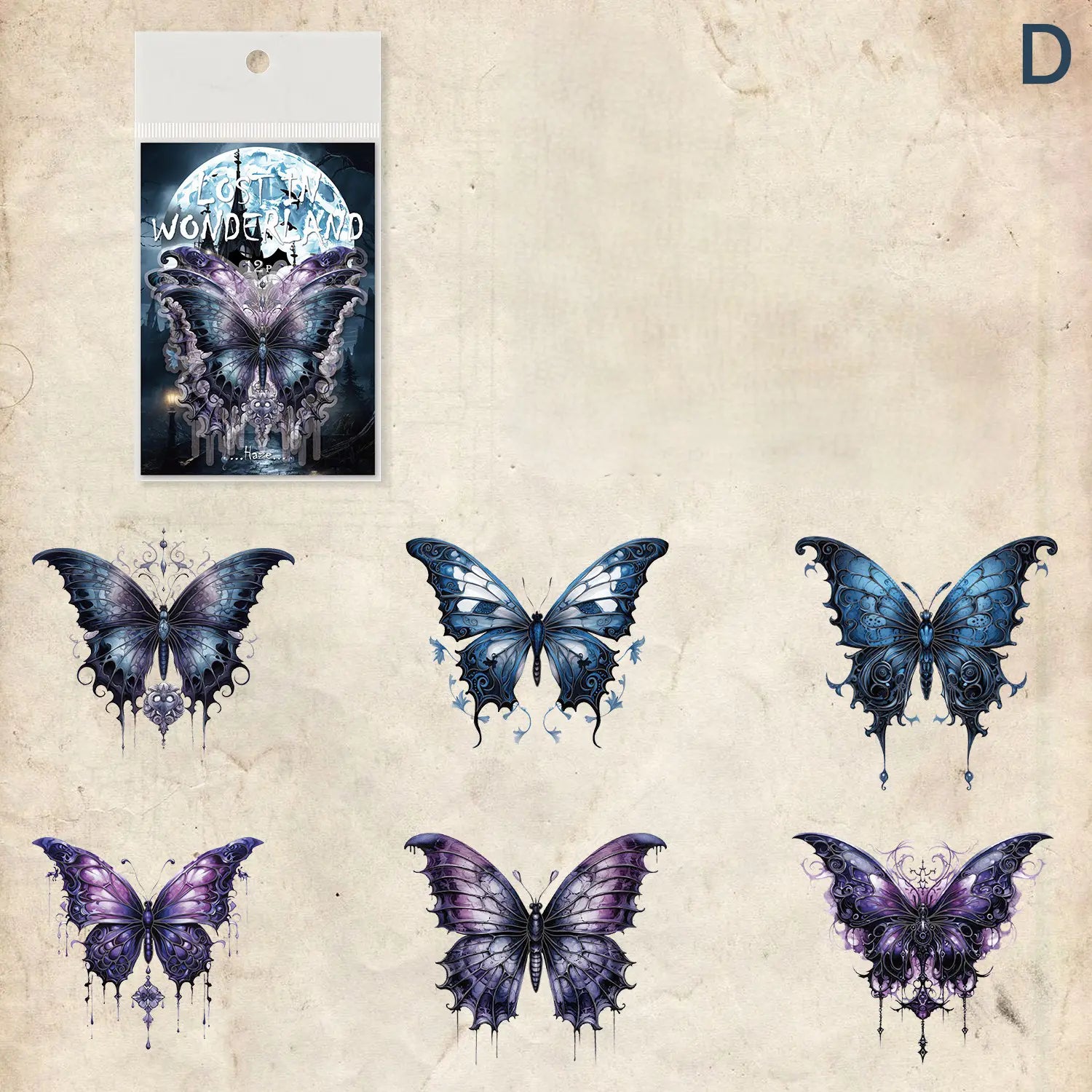 Autocollants papillon vintage gothiques sombres pour animaux de compagnie – 4 styles d'autocollants pour journal intime