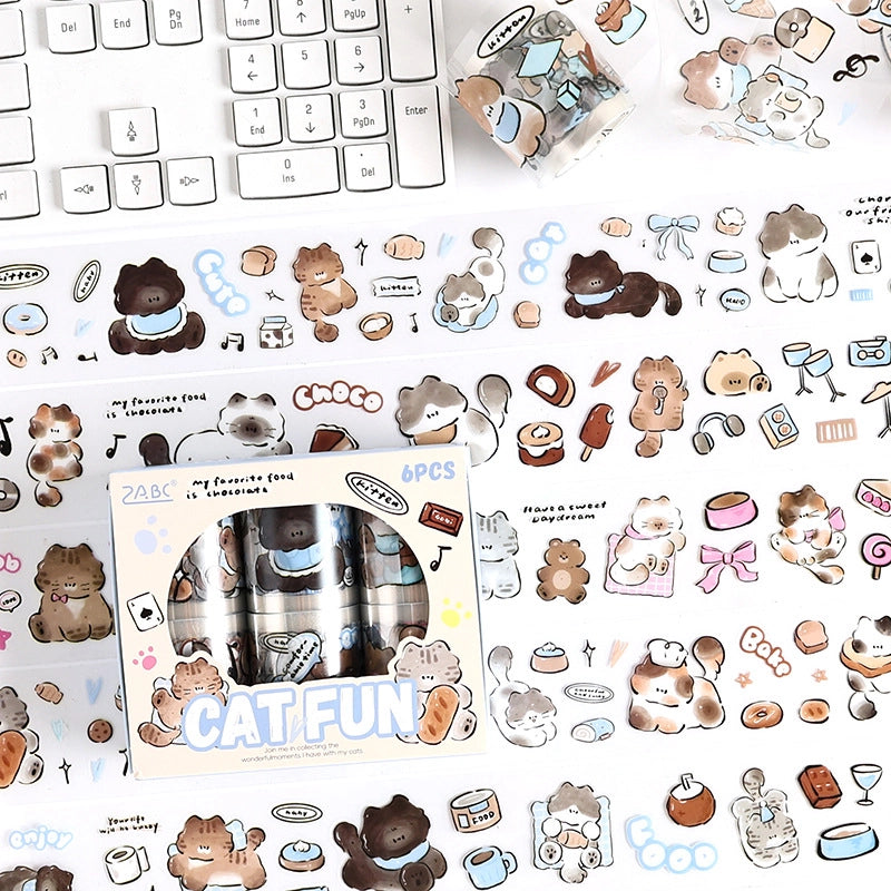 Ensemble de ruban adhésif décoratif découpé à l'emporte-pièce avec des motifs de chats mignons | Autocollants pour animaux de compagnie Kawaii chaton