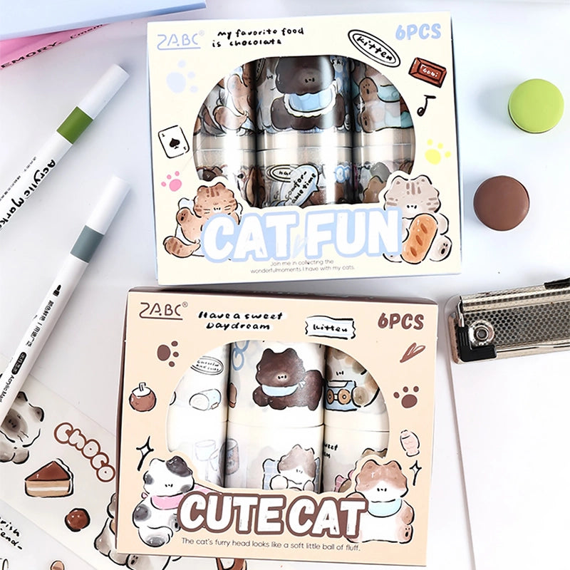 Ensemble de ruban adhésif décoratif découpé à l'emporte-pièce avec des motifs de chats mignons | Autocollants pour animaux de compagnie Kawaii chaton