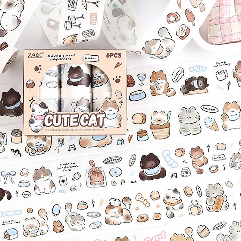 Die-Cut Cute Cat Washi Tape Set | Kawaii kitty PET Stickers