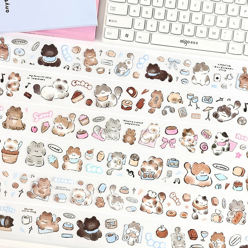 Ensemble de ruban adhésif décoratif découpé à l'emporte-pièce avec des motifs de chats mignons | Autocollants pour animaux de compagnie Kawaii chaton