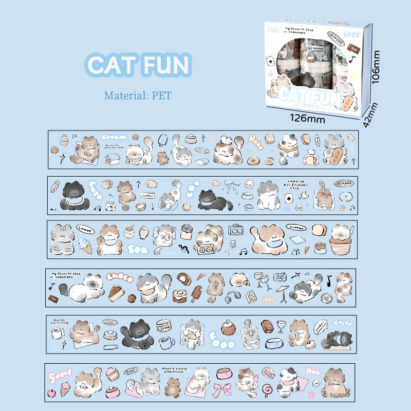 Ensemble de ruban adhésif décoratif découpé à l'emporte-pièce avec des motifs de chats mignons | Autocollants pour animaux de compagnie Kawaii chaton