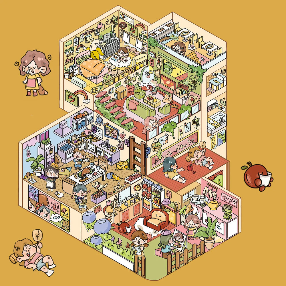 DIY 3D Apartment Scene Stickers – Cozy Corners, Weather House & Fruit Home