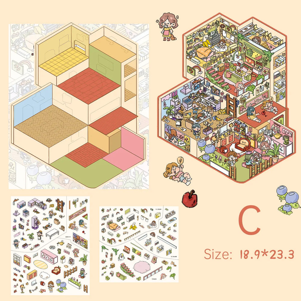 DIY 3D Apartment Scene Stickers – Cozy Corners, Weather House & Fruit Home