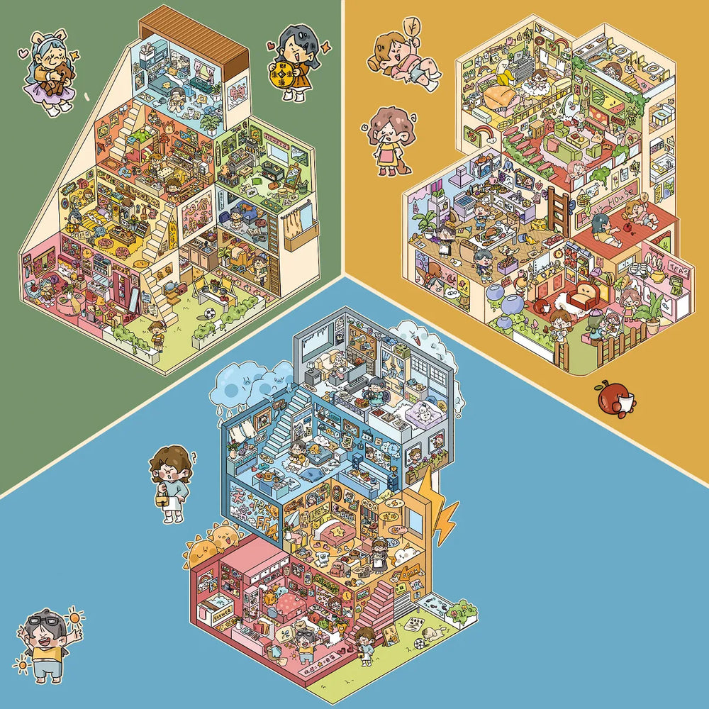 DIY 3D Apartment Scene Stickers – Cozy Corners, Weather House & Fruit Home