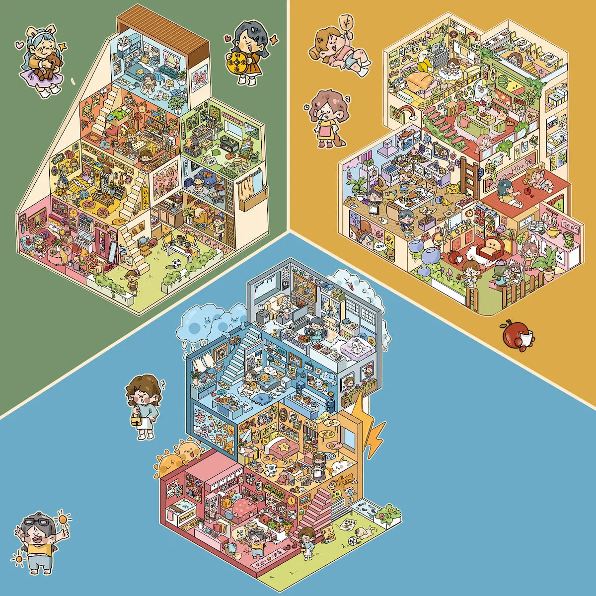 DIY 3D Apartment Scene Stickers – Cozy Corners, Weather House & Fruit Home