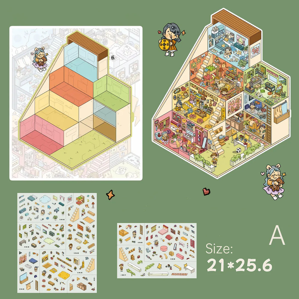 DIY 3D Apartment Scene Stickers – Cozy Corners, Weather House & Fruit Home