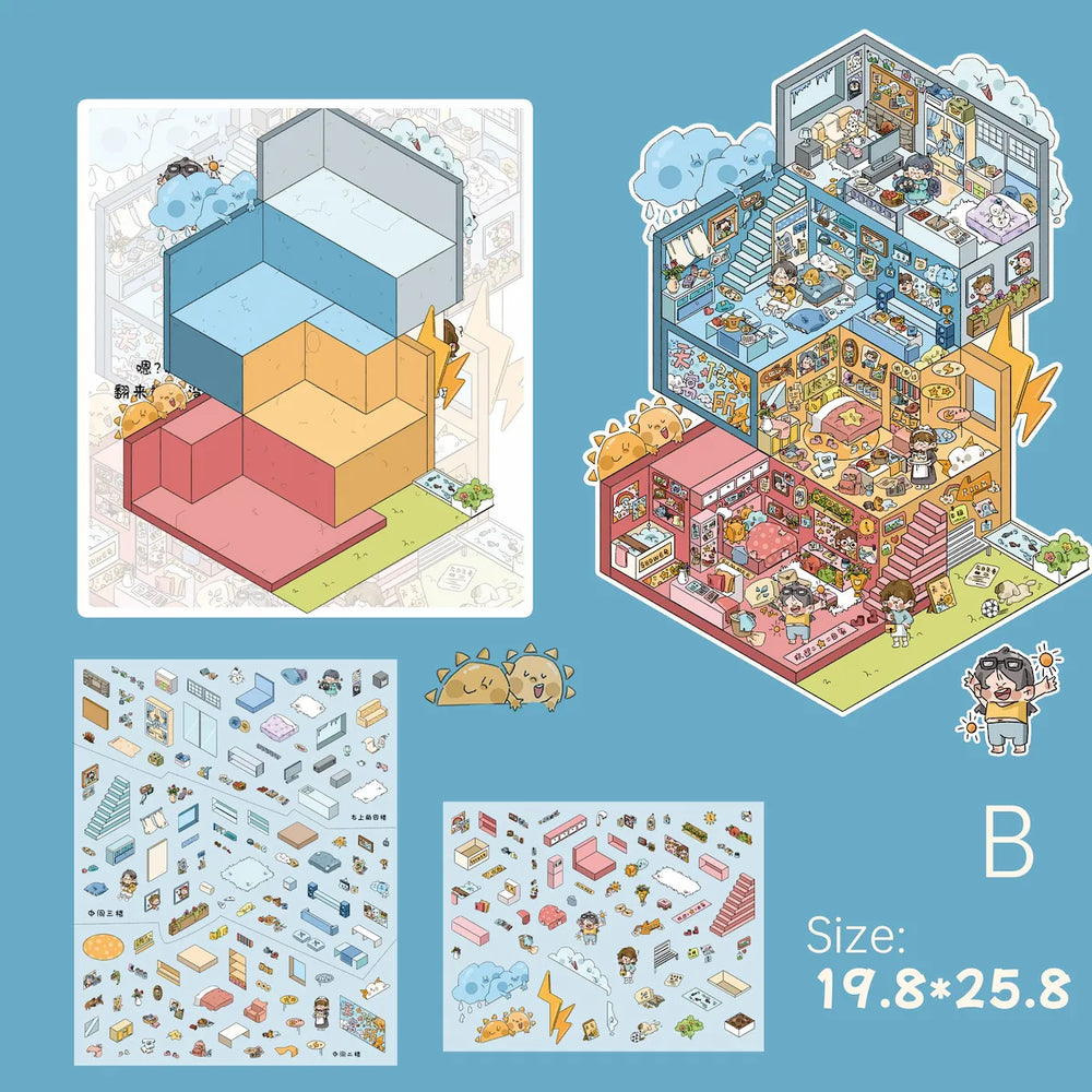 DIY 3D Apartment Scene Stickers – Cozy Corners, Weather House & Fruit Home