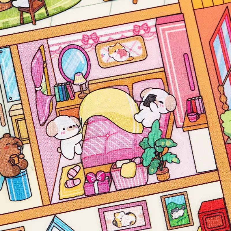 Autocollants Mini Scène 3D DIY – Appartement d’Animaux Mignons & Maison Arbre Forestière | Stickers Décoratifs Anti-Stress