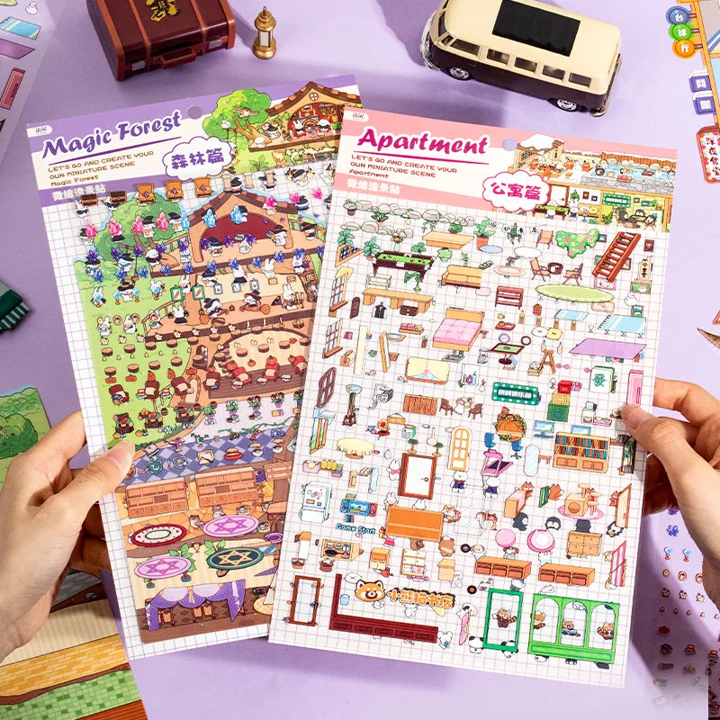 Autocollants Mini Scène 3D DIY – Appartement d’Animaux Mignons & Maison Arbre Forestière | Stickers Décoratifs Anti-Stress