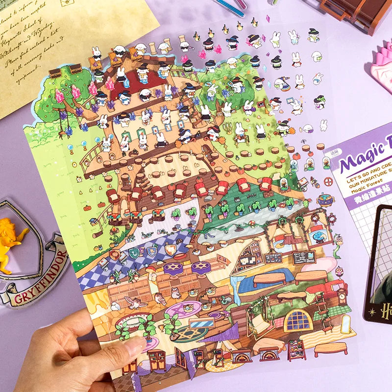 Autocollants Mini Scène 3D DIY – Appartement d’Animaux Mignons & Maison Arbre Forestière | Stickers Décoratifs Anti-Stress