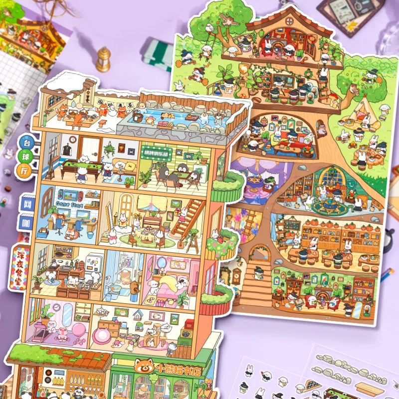 Autocollants Mini Scène 3D DIY – Appartement d’Animaux Mignons & Maison Arbre Forestière | Stickers Décoratifs Anti-Stress