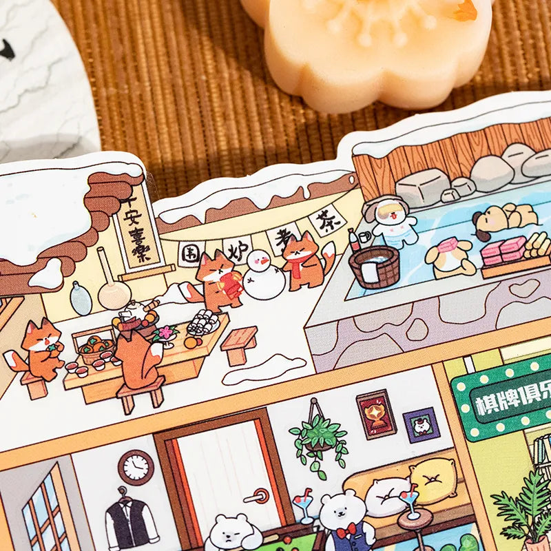 Autocollants Mini Scène 3D DIY – Appartement d’Animaux Mignons & Maison Arbre Forestière | Stickers Décoratifs Anti-Stress