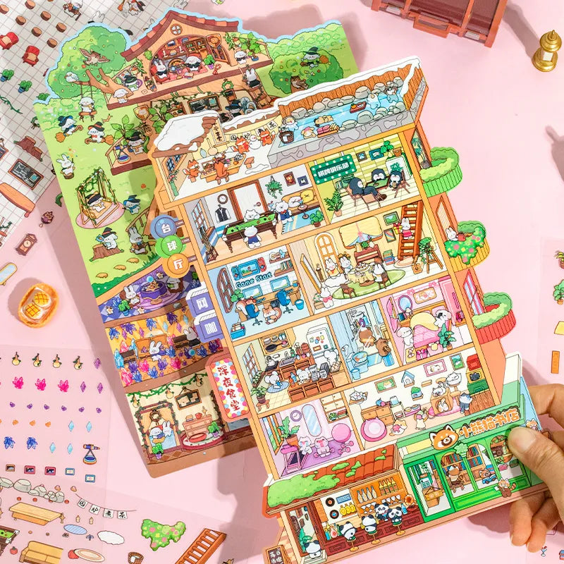 Autocollants Mini Scène 3D DIY – Appartement d’Animaux Mignons & Maison Arbre Forestière | Stickers Décoratifs Anti-Stress