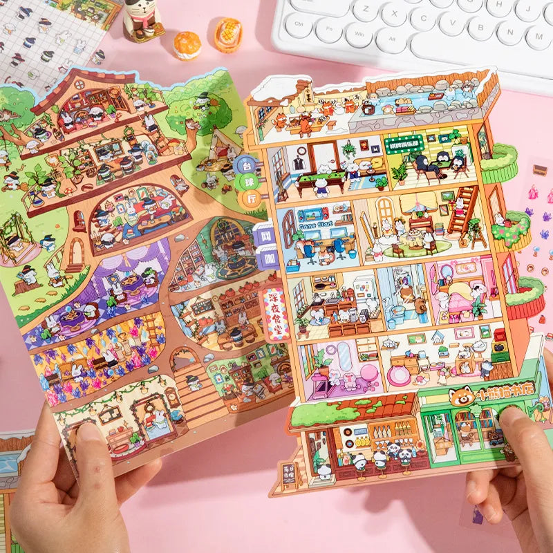 Autocollants Mini Scène 3D DIY – Appartement d’Animaux Mignons & Maison Arbre Forestière | Stickers Décoratifs Anti-Stress