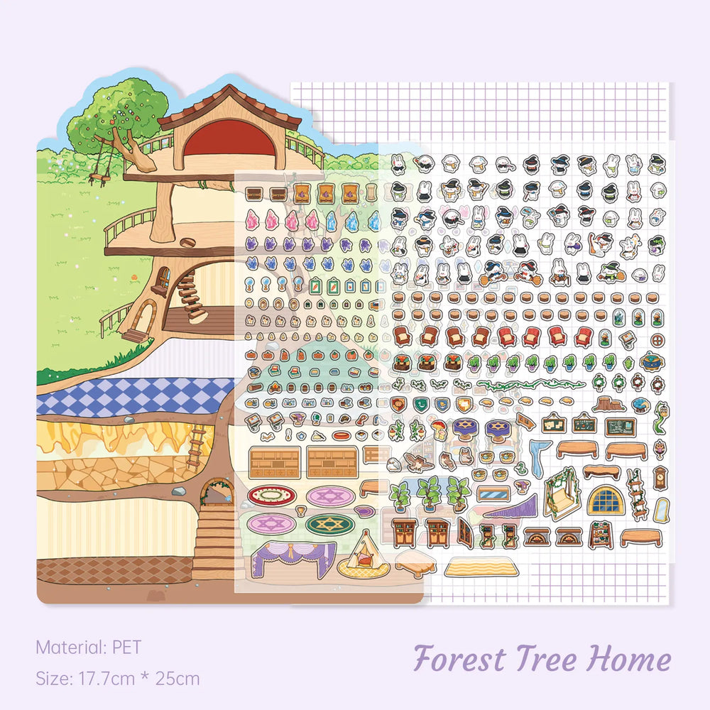Autocollants Mini Scène 3D DIY – Appartement d’Animaux Mignons & Maison Arbre Forestière | Stickers Décoratifs Anti-Stress