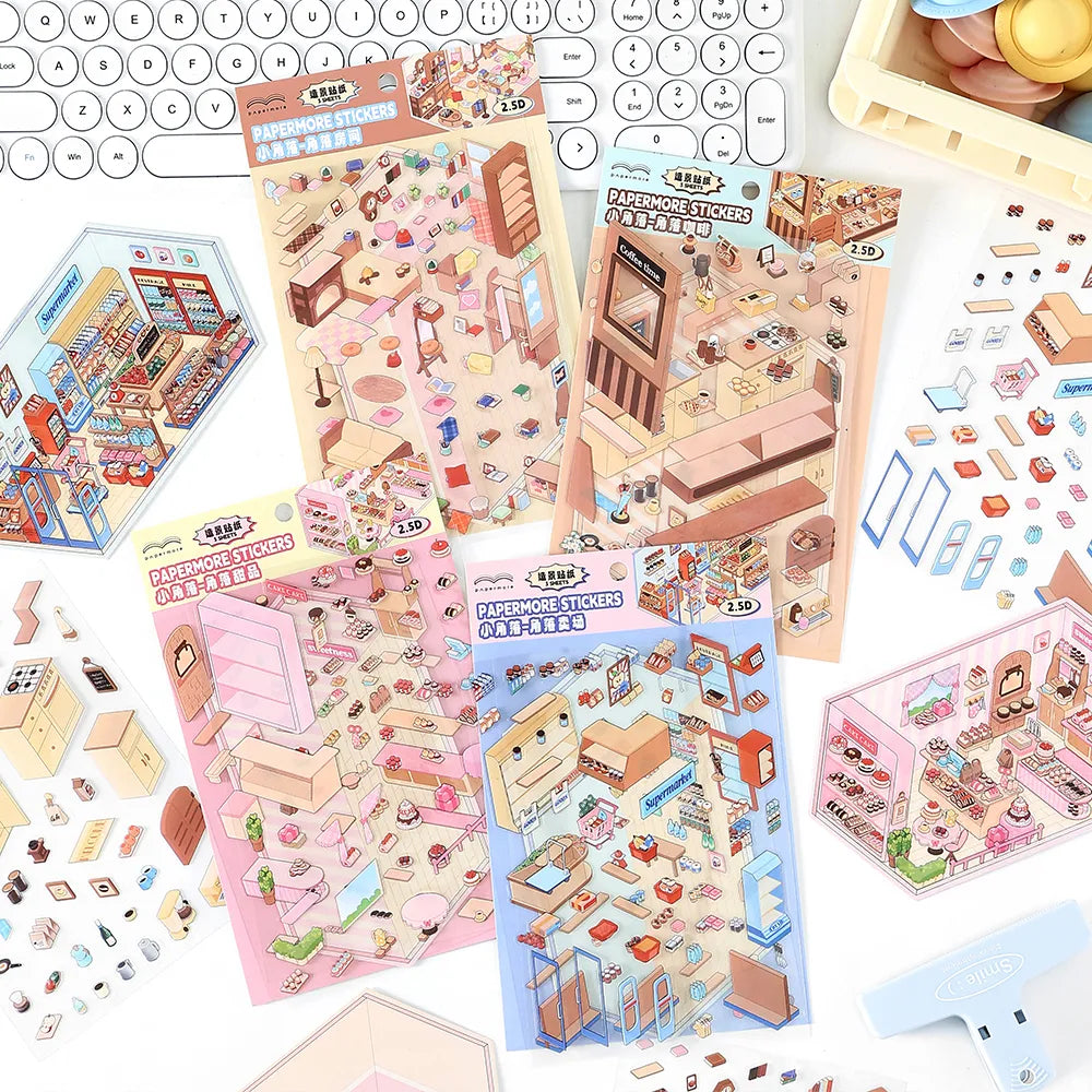 Ensemble de 4 autocollants miniatures pour scènes d'angle à faire soi-même