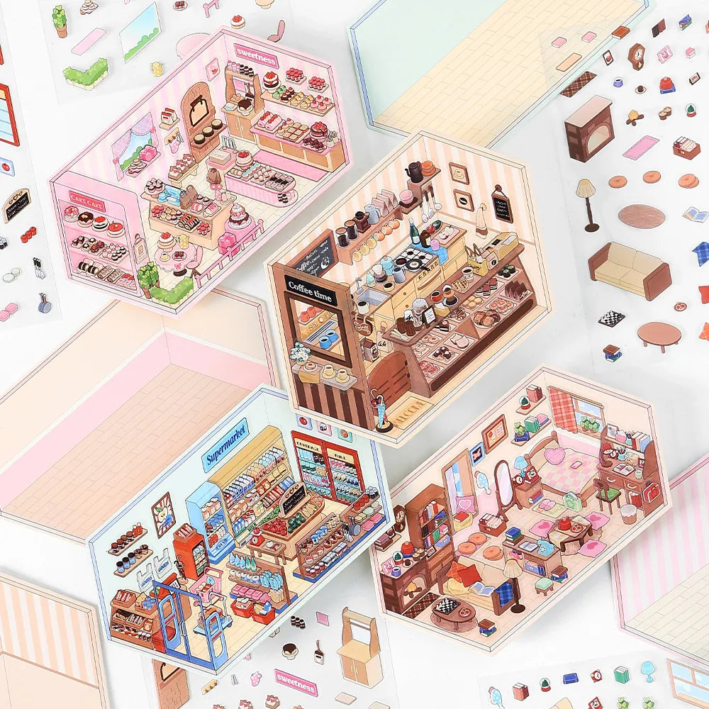 Ensemble de 4 autocollants miniatures pour scènes d'angle à faire soi-même