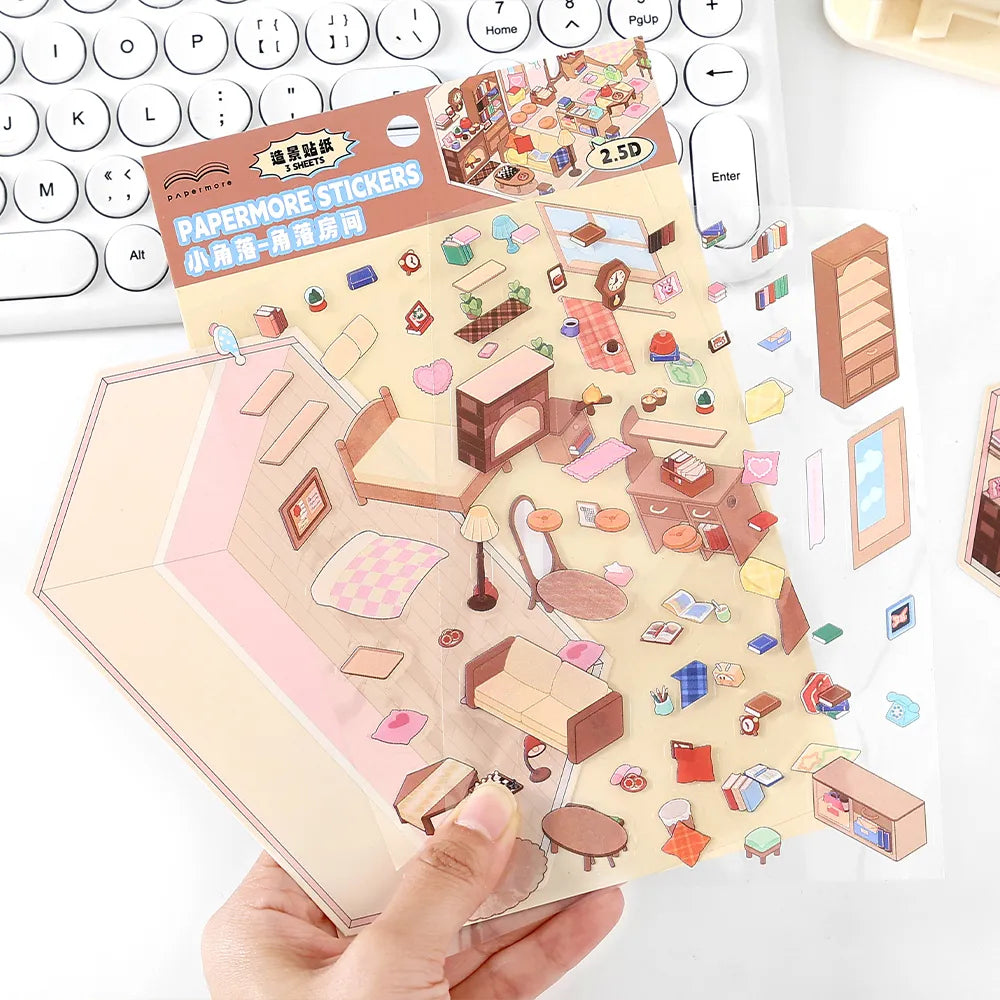 Ensemble de 4 autocollants miniatures pour scènes d'angle à faire soi-même