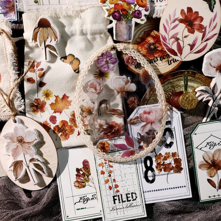 Autocollant à frotter pour fleurs séchées