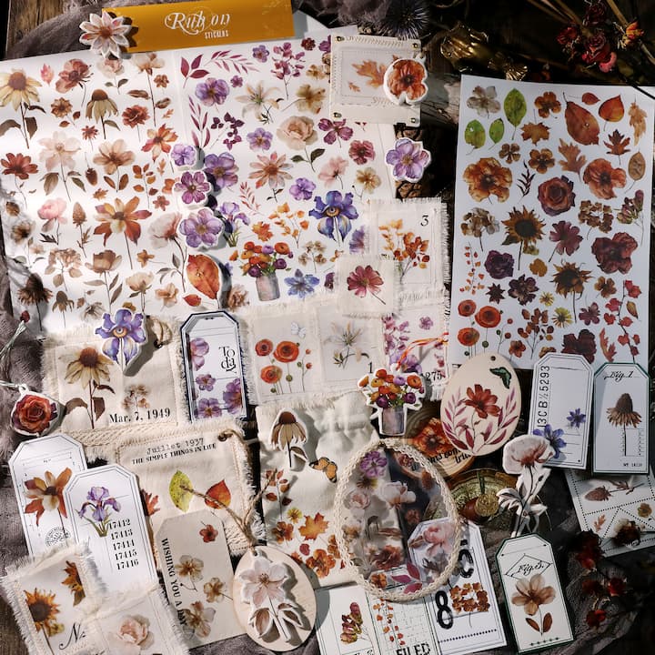 Autocollant à frotter pour fleurs séchées