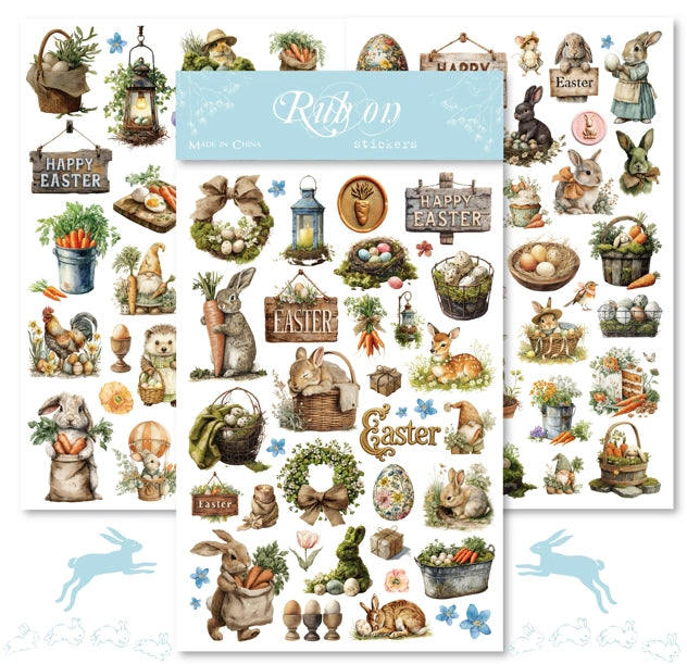 Easter Farm Animals Rub-On Stickers | Bunny Hedgehog & Carrot Transfers