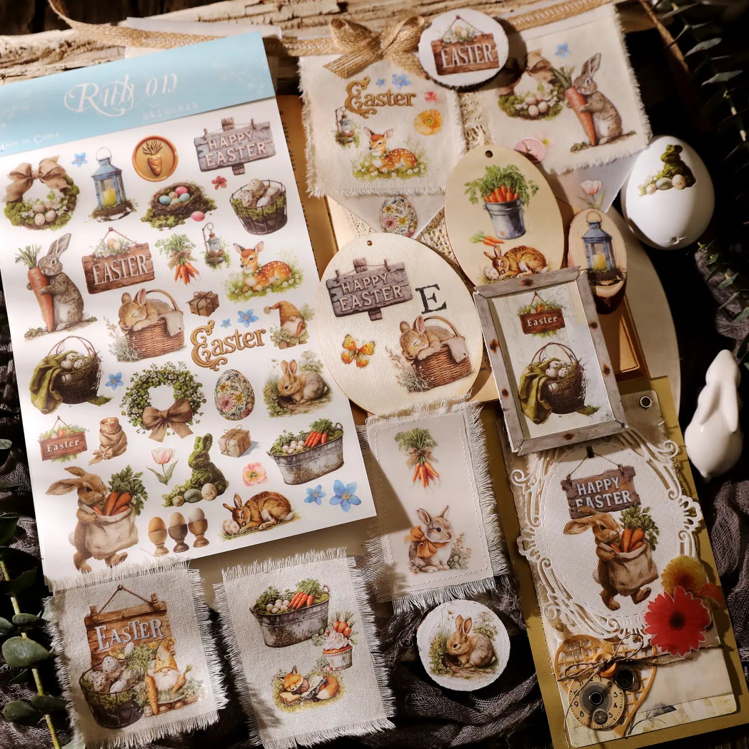 Easter Farm Animals Rub-On Stickers | Bunny Hedgehog & Carrot Transfers