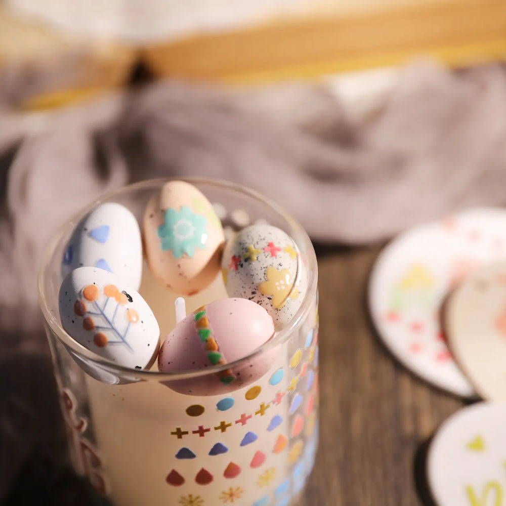 Osterspitzen-Sticker, wasserfest | Pastellfarbene Eierbecher-Aufkleber