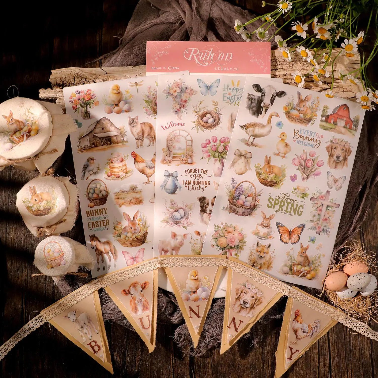 Easter Rub-On Transfer Stickers | Farm Animals & Spring Designs for Crafts & Journaling