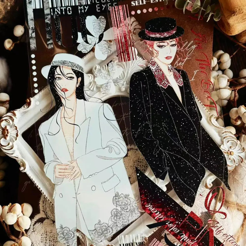 Elegant Fashion Girl PET Washi Tape | Vintage Punk Style Character Decorative Tape