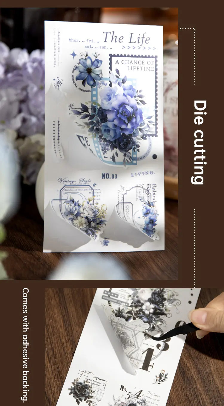 Autocollants Washi à motifs floraux découpés | Kit de journaling et collage botanique vintage