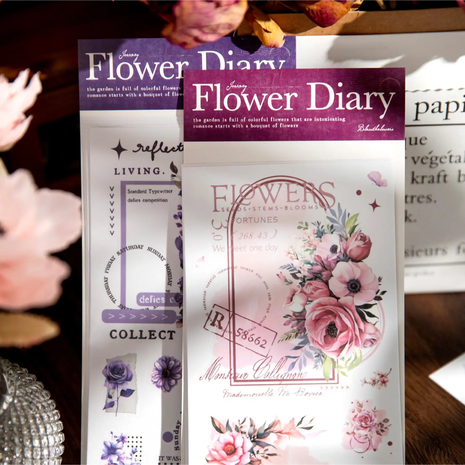 Autocollants Washi à motifs floraux découpés | Kit de journaling et collage botanique vintage