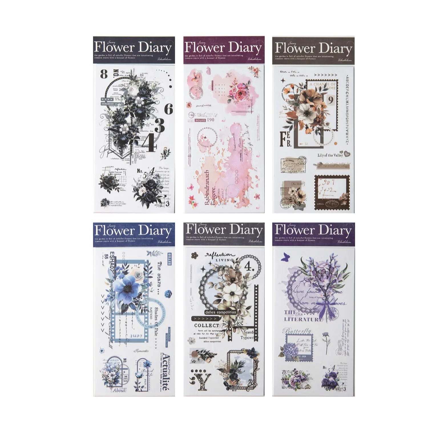 Autocollants Washi à motifs floraux découpés | Kit de journaling et collage botanique vintage