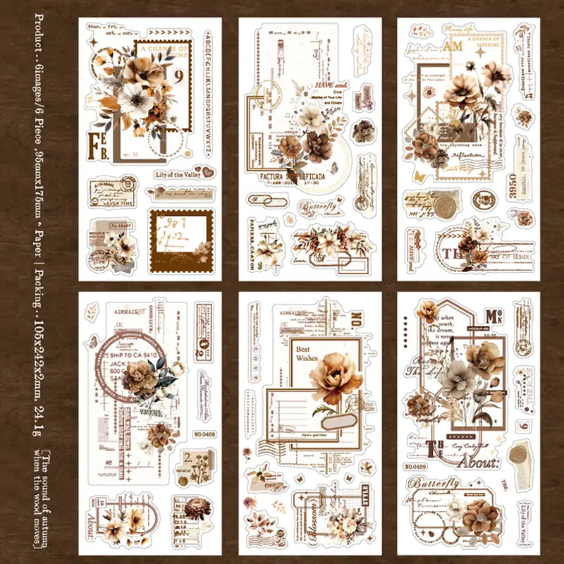 Autocollants Washi à motifs floraux découpés | Kit de journaling et collage botanique vintage