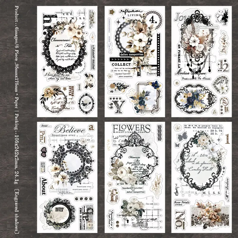 Autocollants Washi à motifs floraux découpés | Kit de journaling et collage botanique vintage