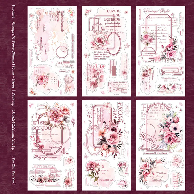 Autocollants Washi à motifs floraux découpés | Kit de journaling et collage botanique vintage