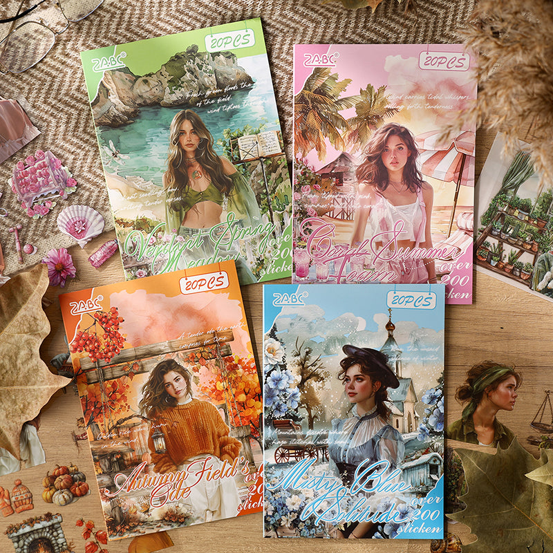 Ästhetisches Journal-Stickerbuch: Frühling / Sommer / Herbst / Winter