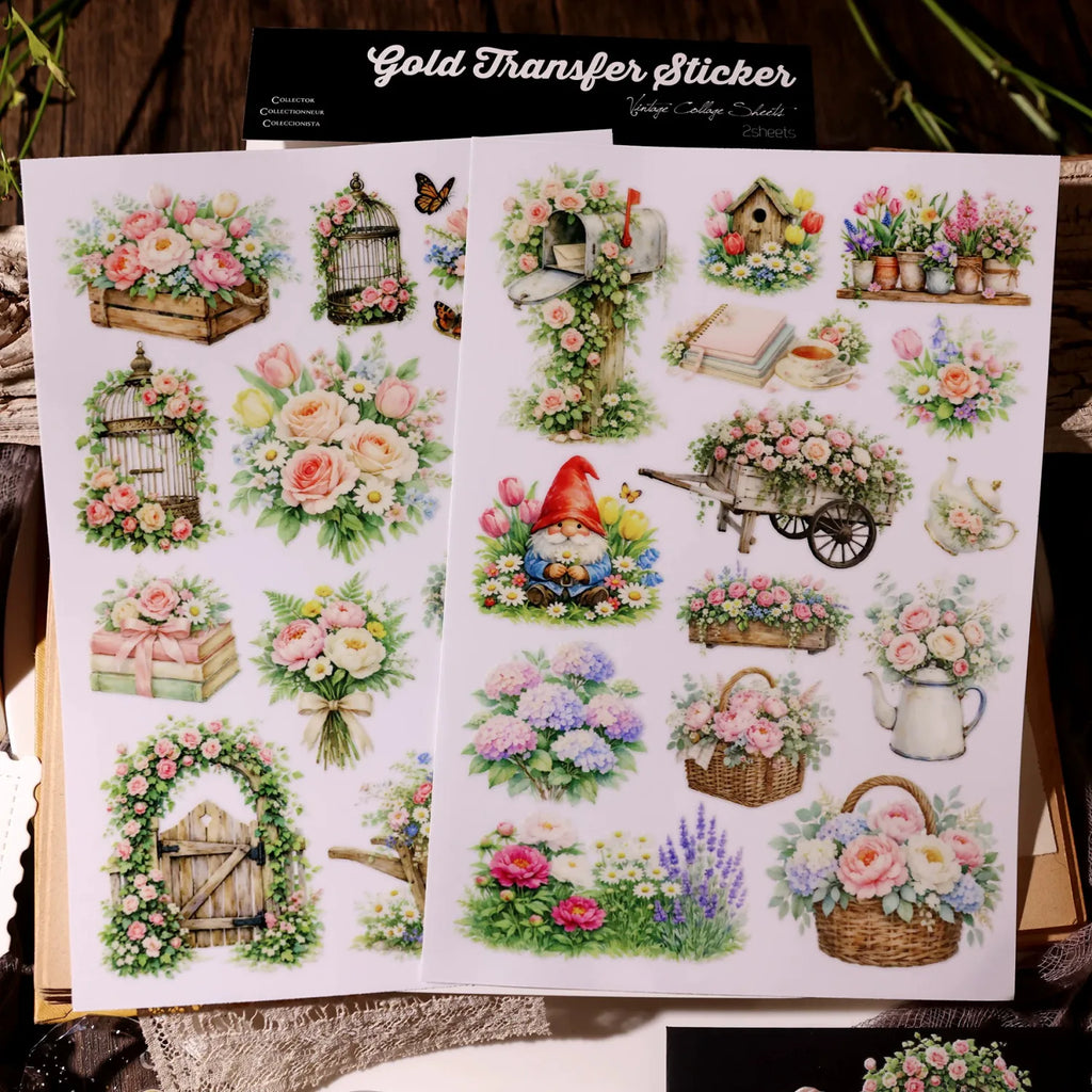 UV DTF Transferaufkleber mit Gartenblumen | Blumen-Rub-On-Sticker