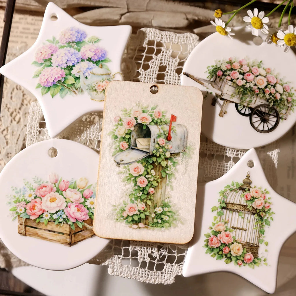 UV DTF Transferaufkleber mit Gartenblumen | Blumen-Rub-On-Sticker
