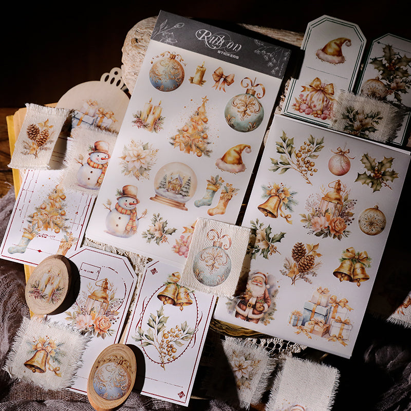 ゴールドクリスマス転写ステッカー – ホリデー用ラバーステッカー